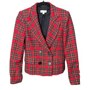Reese and Riley Red Plaid Wool Blend Blazer in Size 2